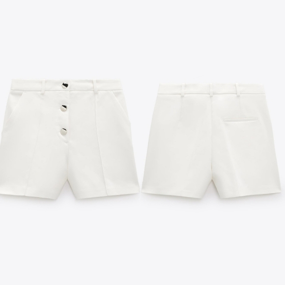 Zara High Waist Buttoned Front White Bermuda Shorts NWT X-Small - Picture 1 of 8